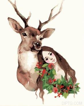 Deer with a Girl 5D Full Drill Diamond Painting