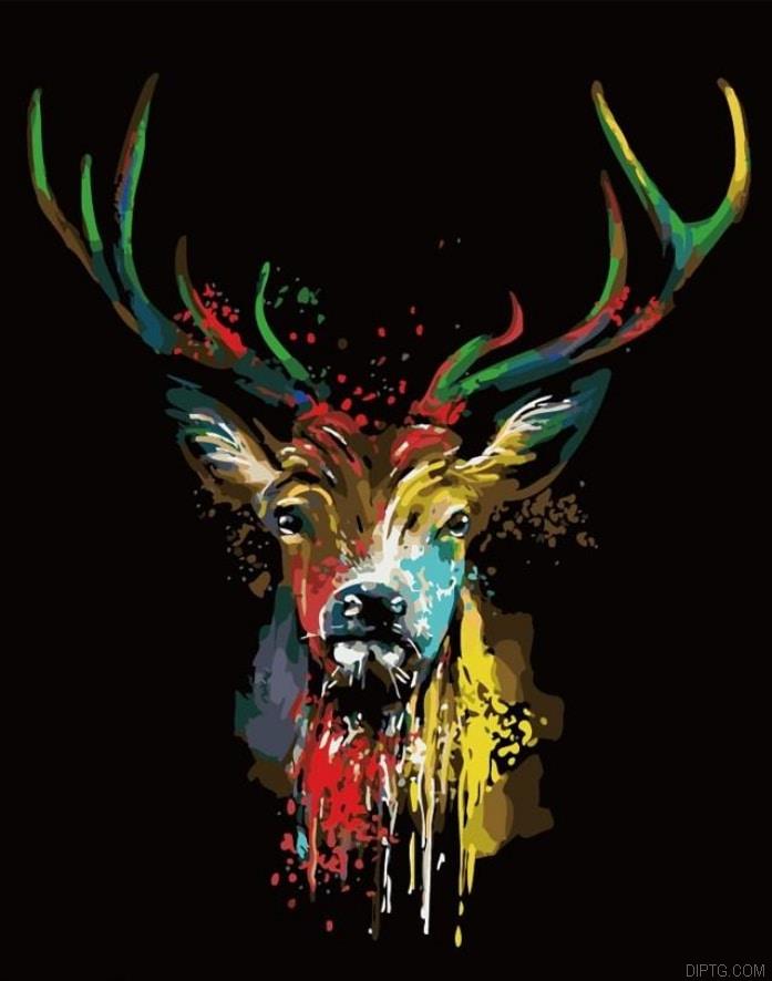 Colored Deer in Dark 5D Full Drill Diamond Painting