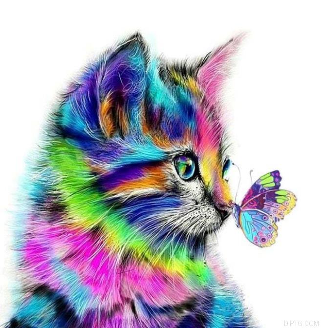 Cat Butterfly Colorful 5D Full Drill Diamond Painting