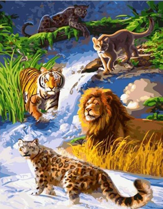5D Diamond Painting Full Drill Set Lion Cheetah Tiger Animal 5D Diamond Painting Set DIY Diamond Painting Full Pictures Embroidery on Canvas Rhinestone Decoration for Home Wall