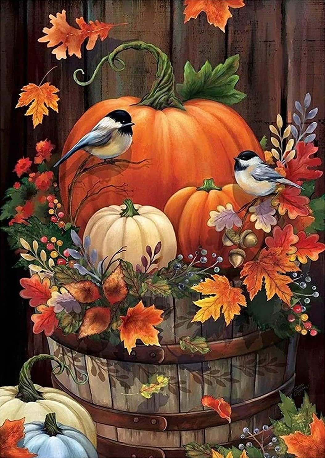 Diamond Painting Kits Finches And Pumpkins Fall Sign Home Diy For Adults