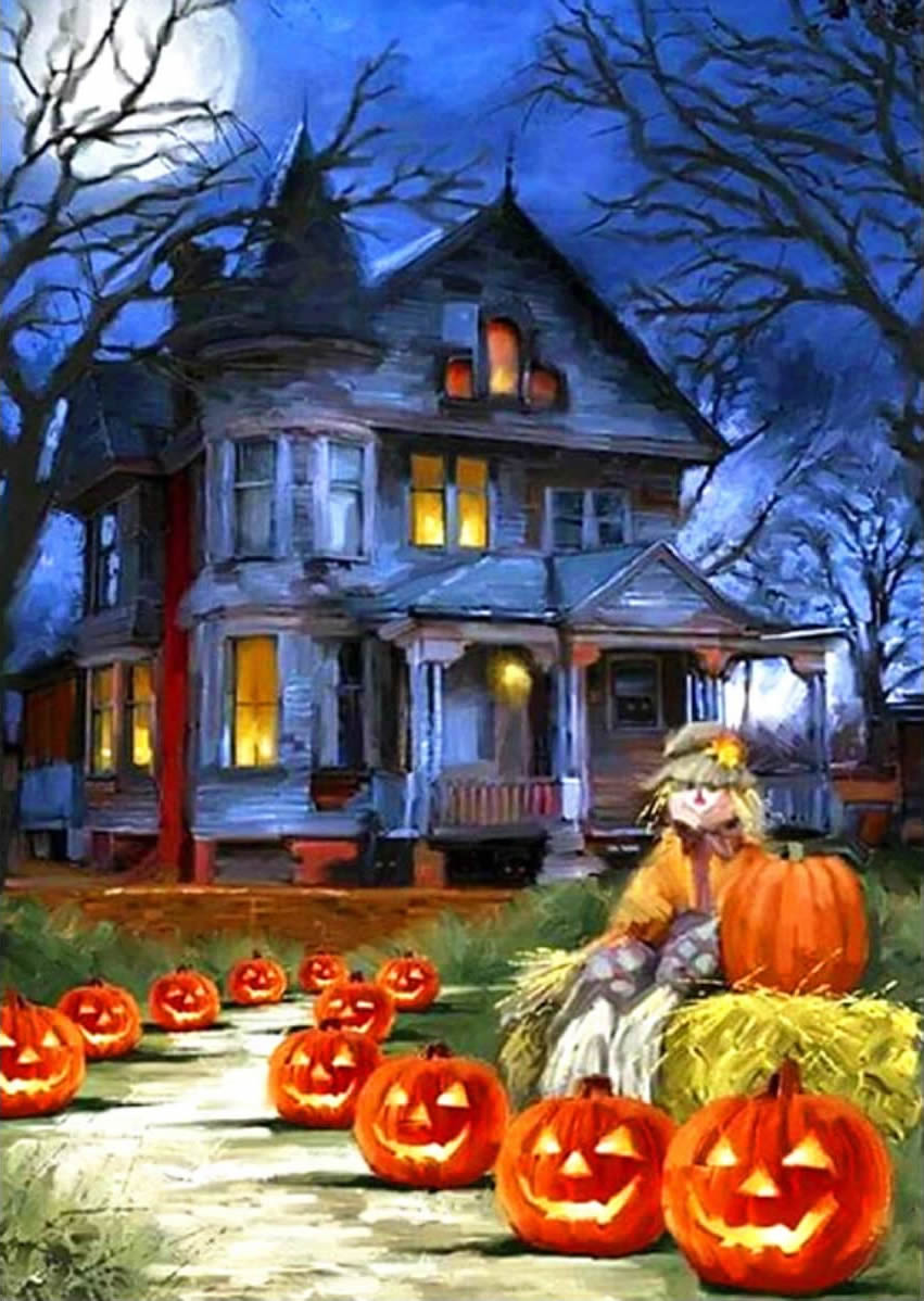 Halloween Horror Haunted House Pumpkins Painting Art Paint By Numbers Kit Diy