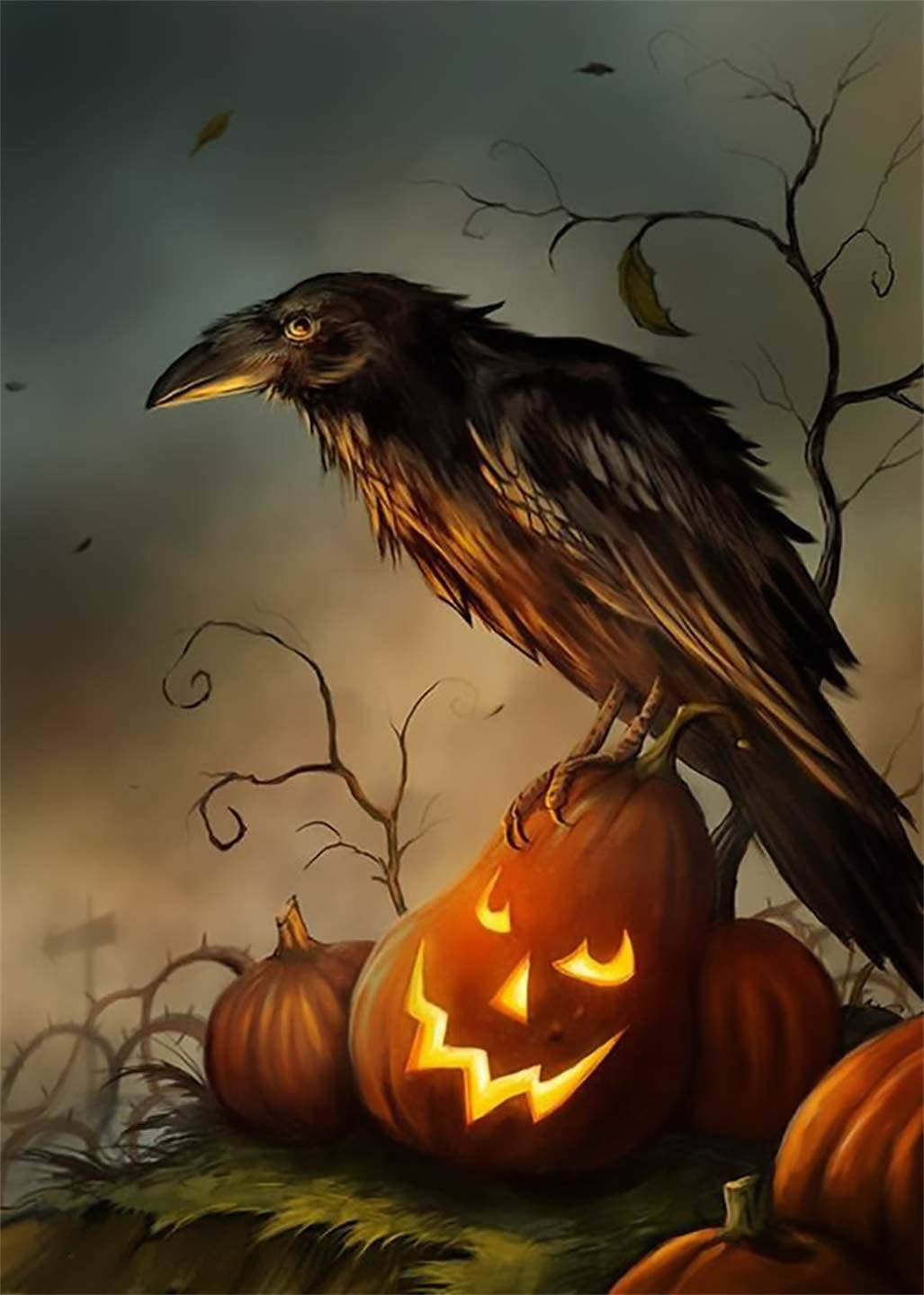 Halloween Pumpkin Crow Diamond Painting Full Square Drill 5d Diy Horror Art