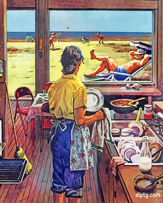 Doing Dishes At Beach Painting By Numbers Kits.jpg