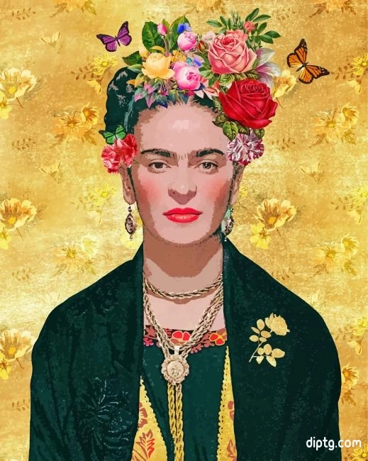 Frida With Flowers And Butterflies Painting By Numbers Kits.jpg