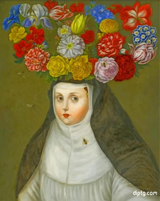 Primitive Woman Wearing Flowers Crown Painting By Numbers Kits.jpg