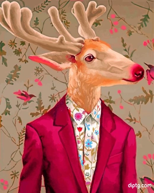 Deer Wearing Red Painting By Numbers Kits.jpg