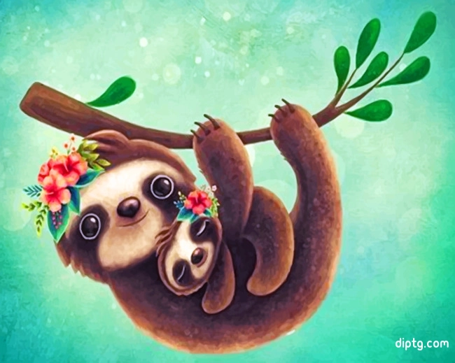 Cute Sloths Painting By Numbers Kits.jpg