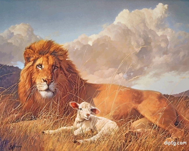 Aesthetic Lion And Lamb Painting By Numbers Kits.jpg