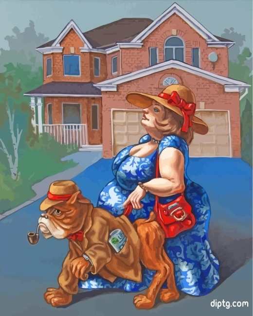 Fat Woman And Dog Painting By Numbers Kits.jpg
