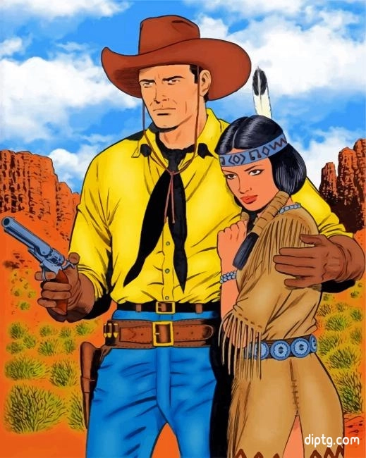 Cowboy Man And Native Woman Painting By Numbers Kits.jpg
