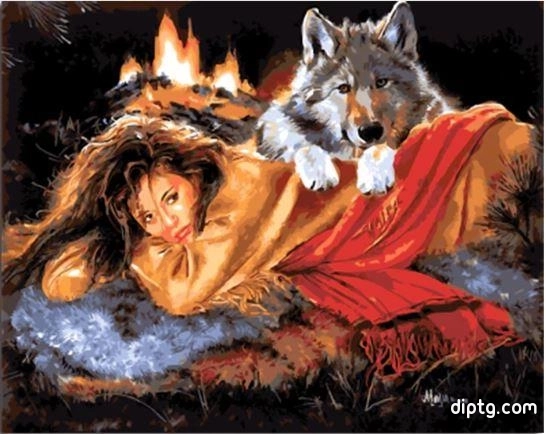 White Woman With White Wolves Diy Paint By Numbers Painting By Numbers Kits.jpg