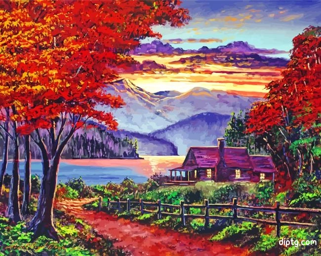 Lonely Cabin By Lake Painting By Numbers Kits.jpg