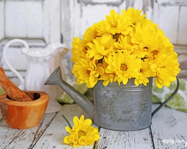 Yellow Flowers In Watering Pail Painting By Numbers Kits.jpg