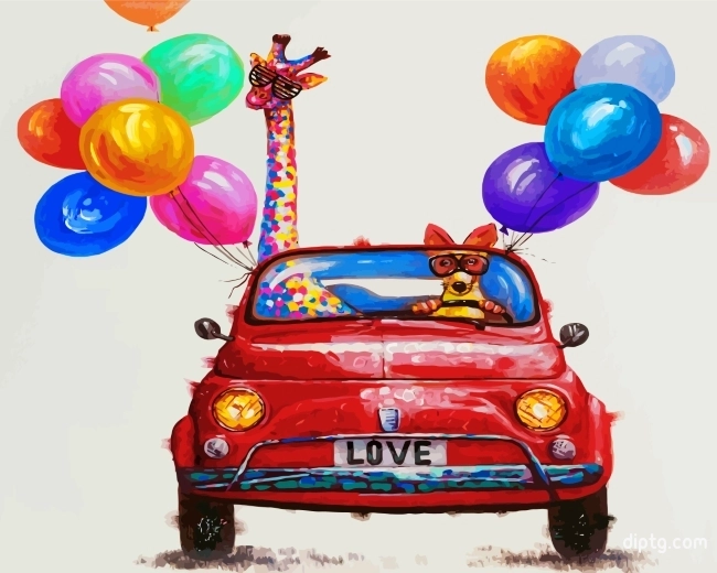 Giraffe And Dog In Car Painting By Numbers Kits.jpg