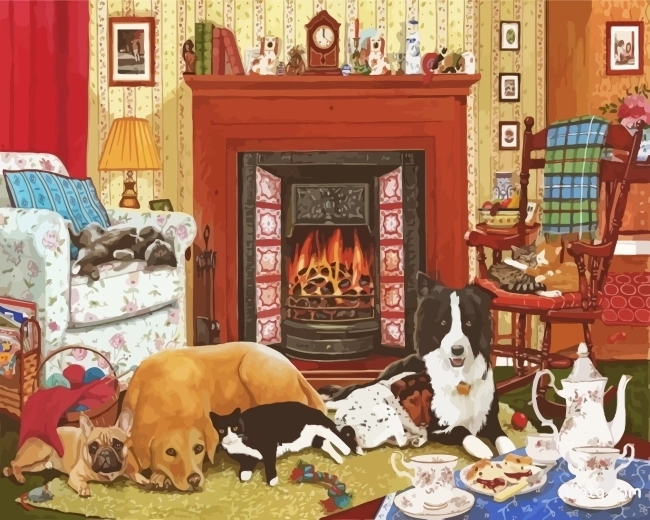 Dogs And Cats In House Painting By Numbers Kits.jpg