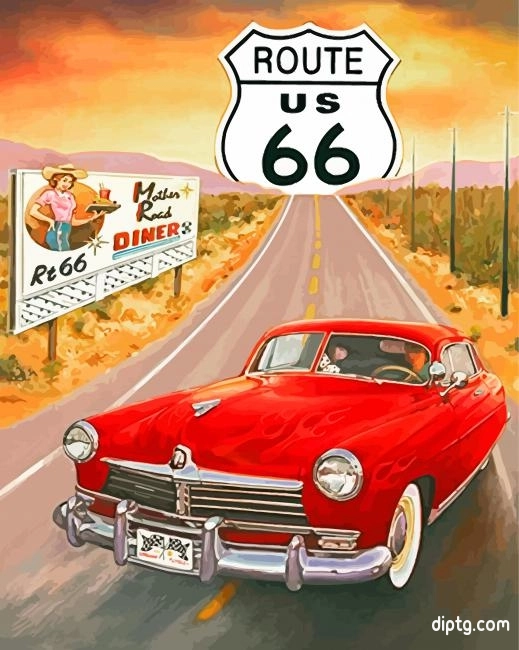 Red Car Route 66 Painting By Numbers Kits.jpg