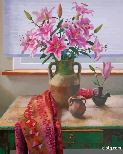 Pink Lilies Vase Painting By Numbers Kits.jpg