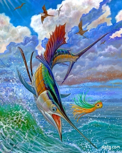 Jumping Swordfish Painting By Numbers Kits.jpg