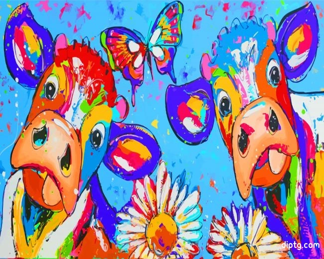 Colorful Cows And Butterfly Painting By Numbers Kits.jpg