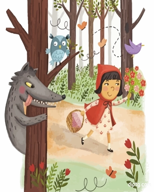 Little Red Riding Hood In Forest Painting By Numbers Kits.jpg