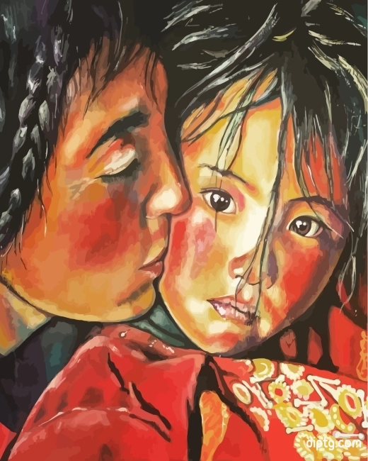 Aesthetic Tibetan Woman And Daughter Painting By Numbers Kits.jpg