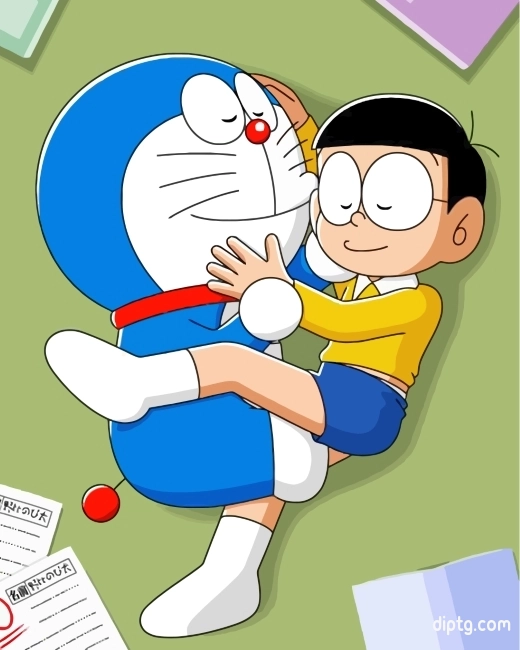 Sleepy Doraemon And Nobita Painting By Numbers Kits.jpg
