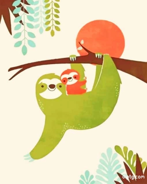 Mom And Baby Sloth Illustration Painting By Numbers Kits.jpg