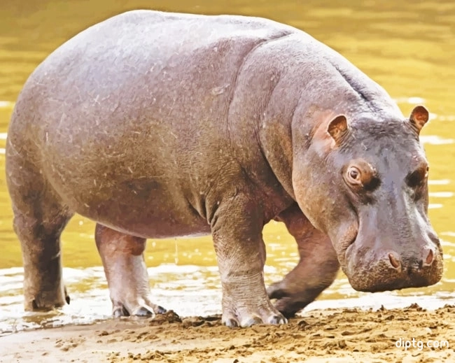 Black Hippopotamus Animal Painting By Numbers Kits.jpg
