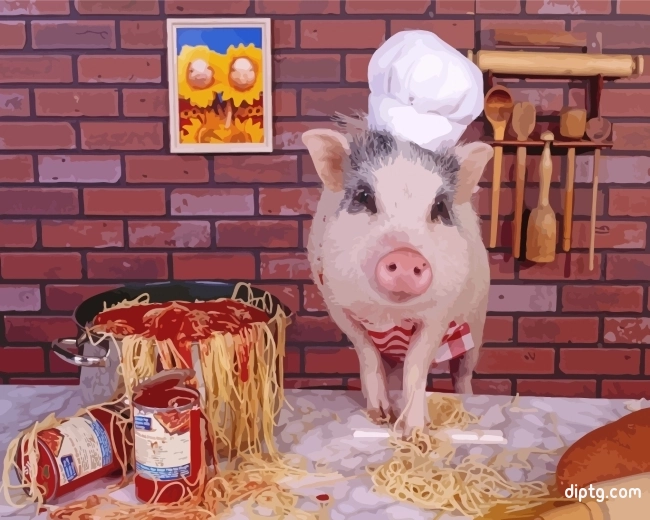 Pig Eating Spaghetti Painting By Numbers Kits.jpg