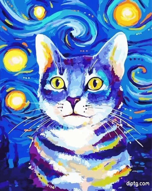 Starry Night Cat Painting By Numbers Kits.jpg