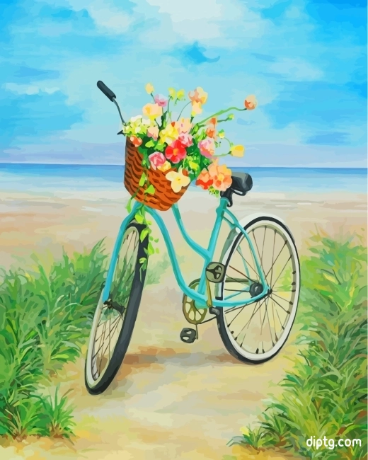 Blue Bike And Flowers Painting By Numbers Kits.jpg