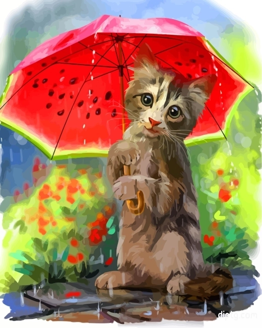 Cat And Watermelon Umbrella Painting By Numbers Kits.jpg