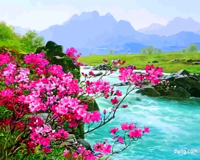 River And Flowers Painting By Numbers Kits.jpg