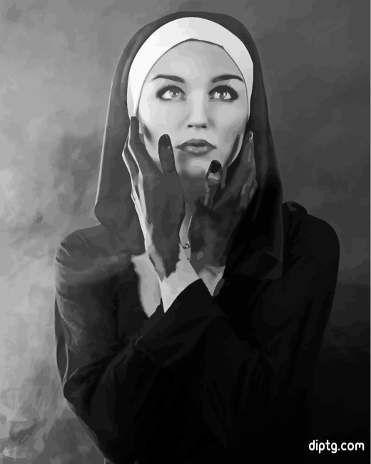 Black And White Nun Painting By Numbers Kits.jpg