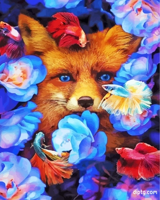 Fox With Fish And Flowers Painting By Numbers Kits.jpg