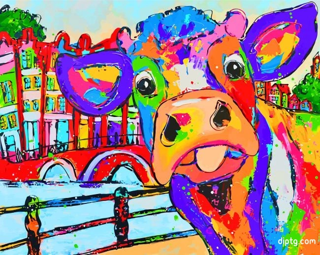 Colorful Cow In Amsterdam Painting By Numbers Kits.jpg