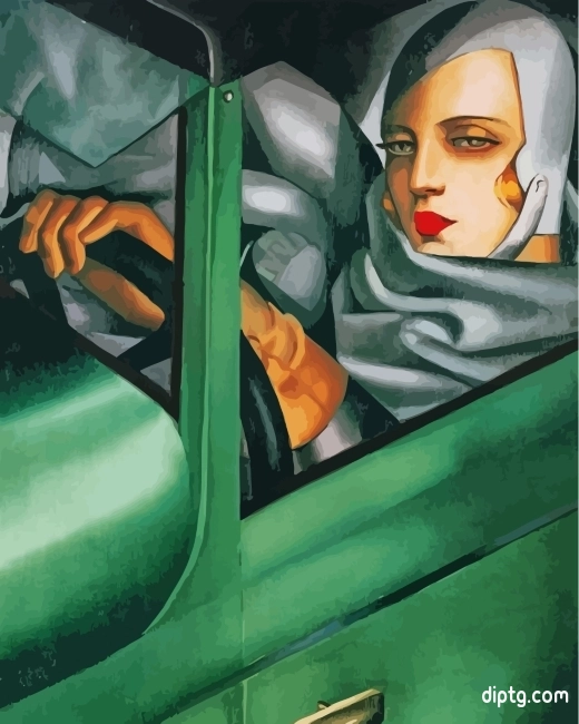 Woman Driving Green Bugatti Painting By Numbers Kits.jpg