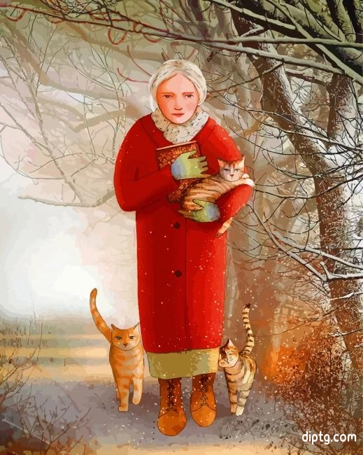 Old Woman And Her Kitties Painting By Numbers Kits.jpg