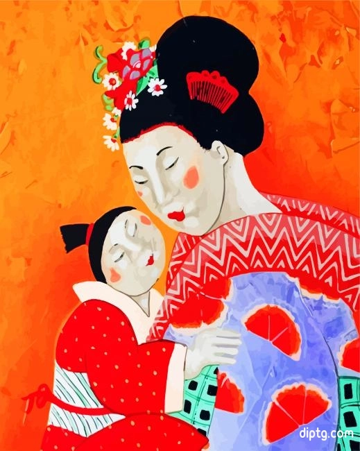 Japanese Woman And Kid Painting By Numbers Kits.jpg