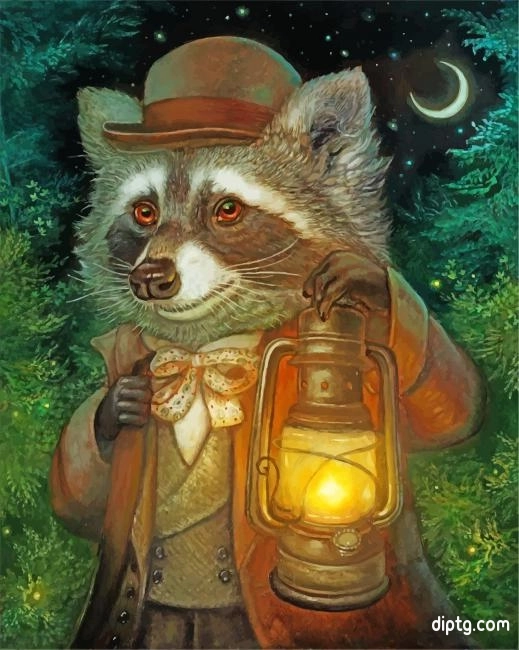 Mr Raccoon And Lantern Painting By Numbers Kits.jpg
