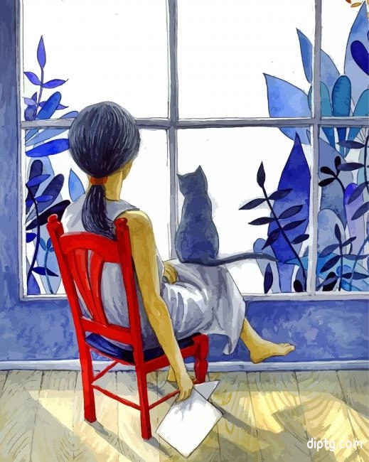 Girl And Cat By Window Painting By Numbers Kits.jpg
