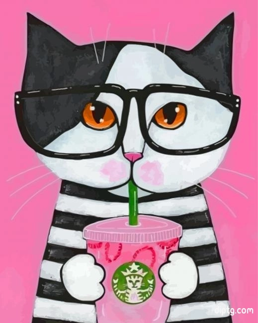 Cat Drinking Coffee Painting By Numbers Kits.jpg