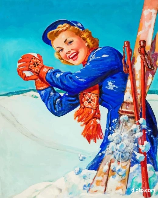 Retro Skiing Girl Painting By Numbers Kits.jpg