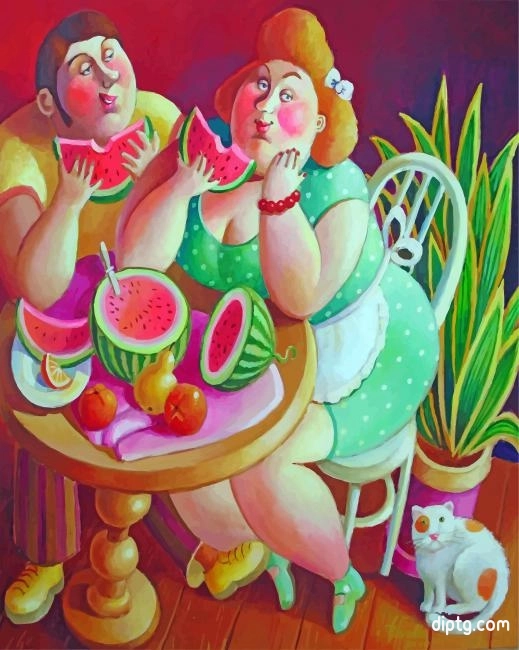 Fat Couple Eating Fruits Painting By Numbers Kits.jpg