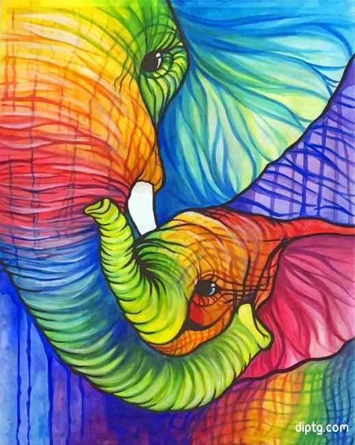 Colorful Elephant And Calf Painting By Numbers Kits.jpg