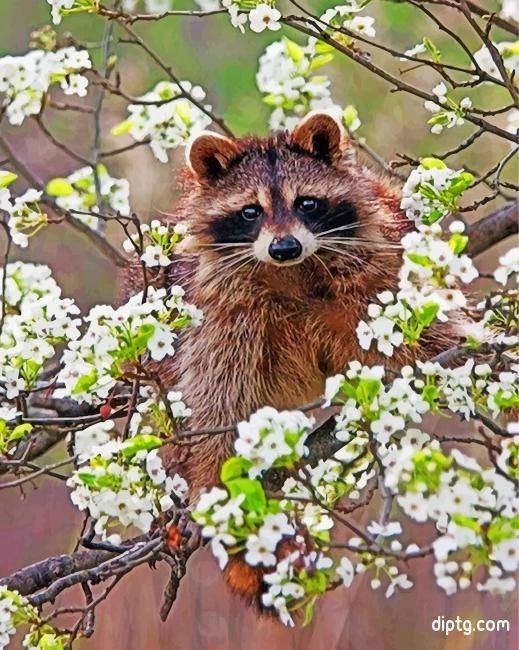 Raccoon In Blossoms Painting By Numbers Kits.jpg