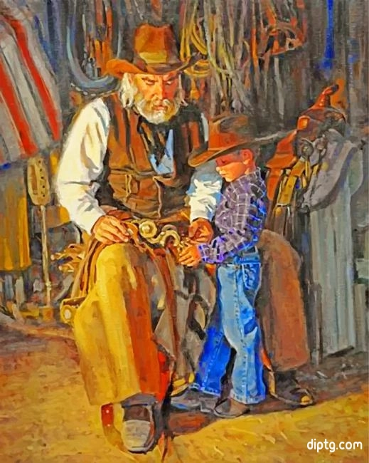 Cowboy And His Grandfather Painting By Numbers Kits.jpg