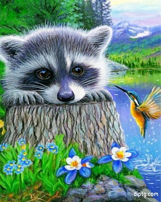 Raccoon And Hummingbird Painting By Numbers Kits.jpg
