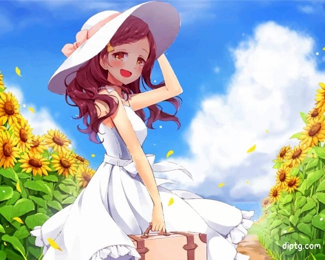 Anime Girl In Sunflower Field Painting By Numbers Kits.jpg